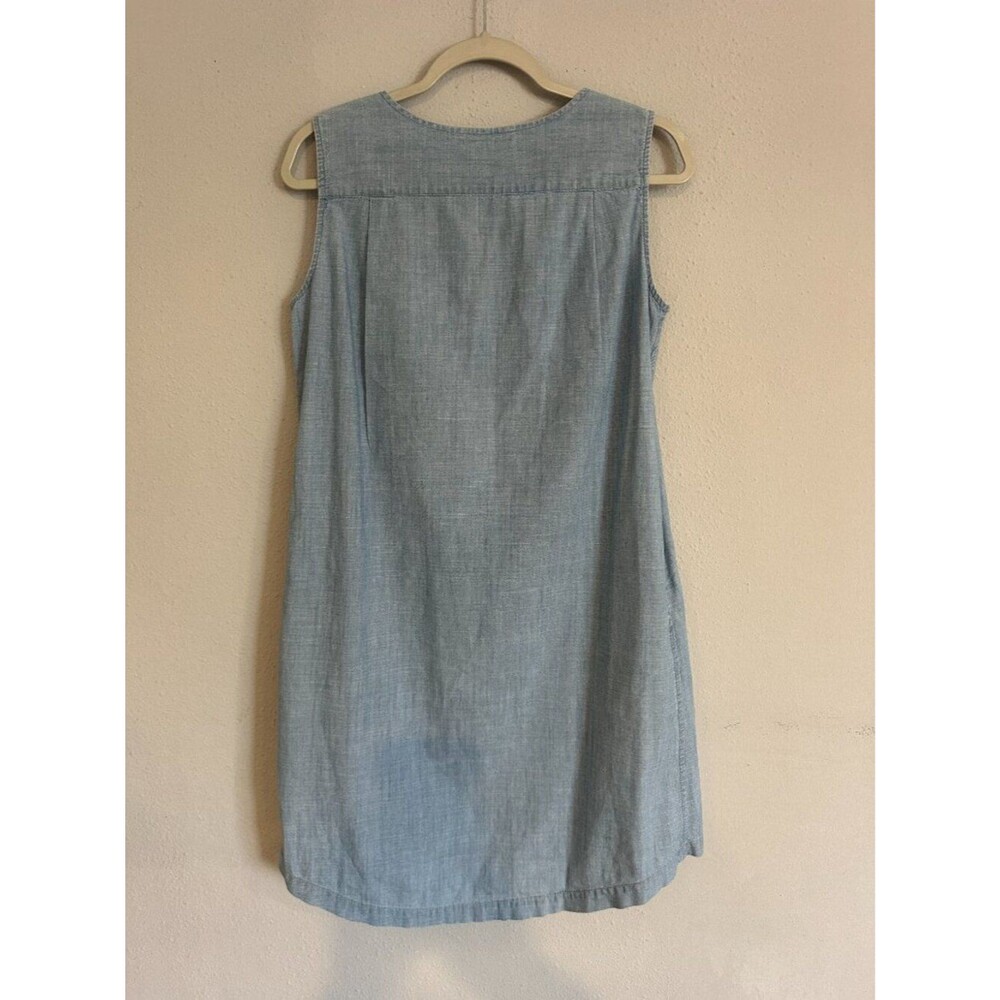 Uniqlo Chambray Shift Dress Women M Light Blue Sleeveless Cotton Casual Pockets - Picture 5 of 6